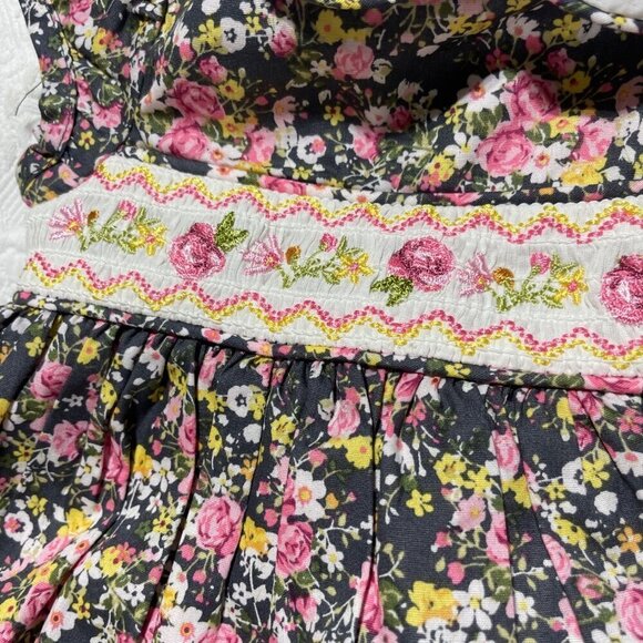 Bonnie Baby 2-Piece Floral Dress & Bloomers With Embroidered Smocking 6-9M - Picture 3 of 5
